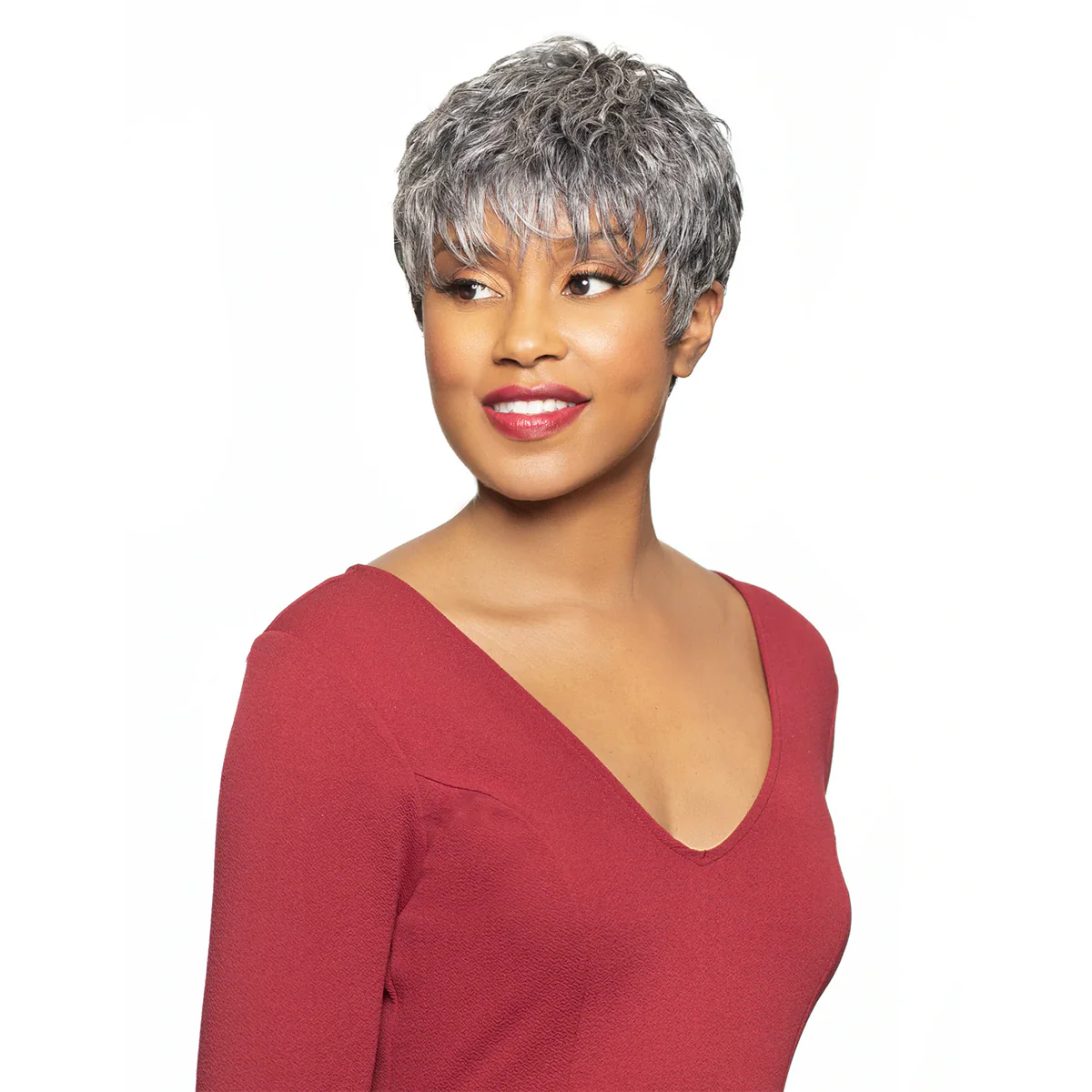 Alicia Beauty Foxy Silver Hattie Synthetic Hair Full Cap Wig