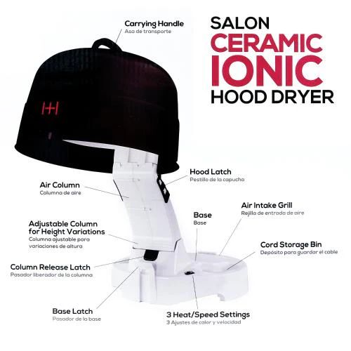 Hot & Hotter Salon Ceramic Ionic Hood Dryer BLK & WHITE #5916 - Image 5