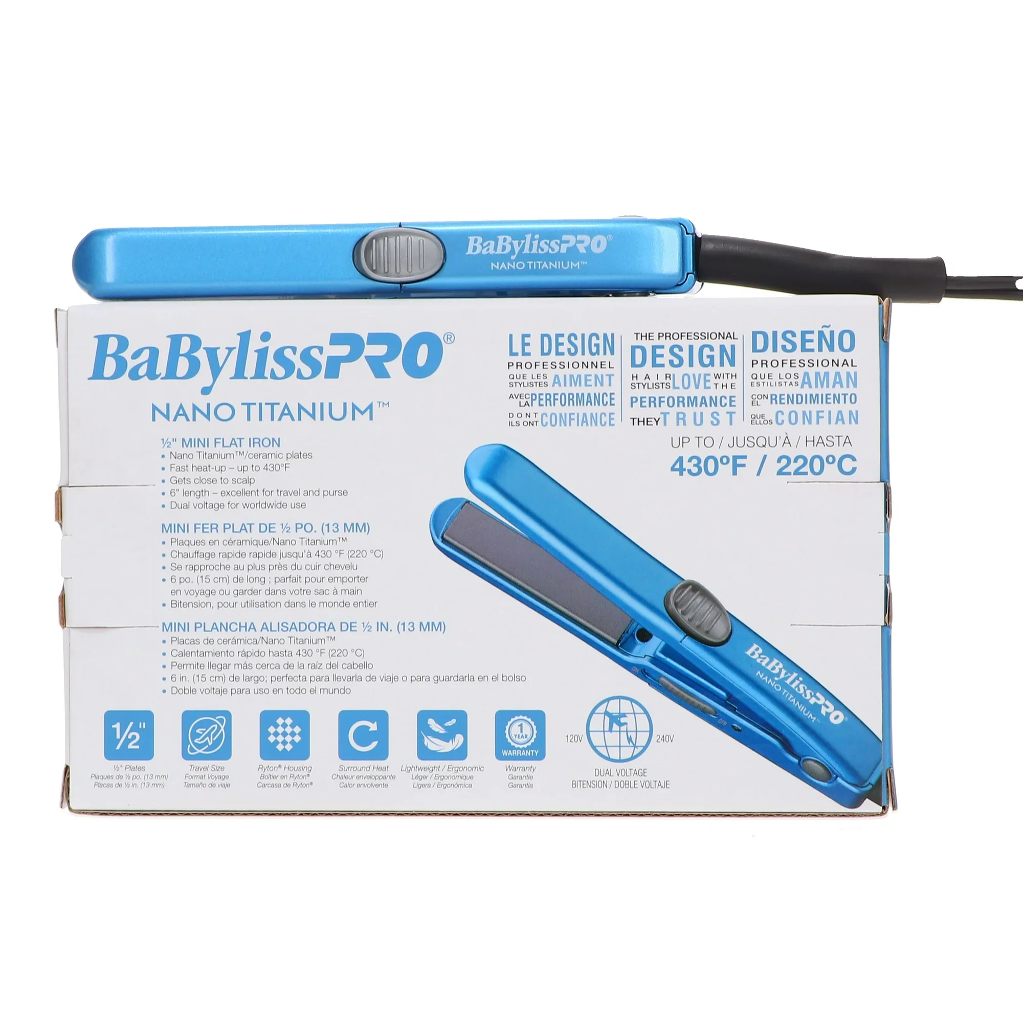 CONAIR BABYLISSPRO NANO TITANIUM FLAT IRON MINI 1/2"(BAB41958) - Image 7