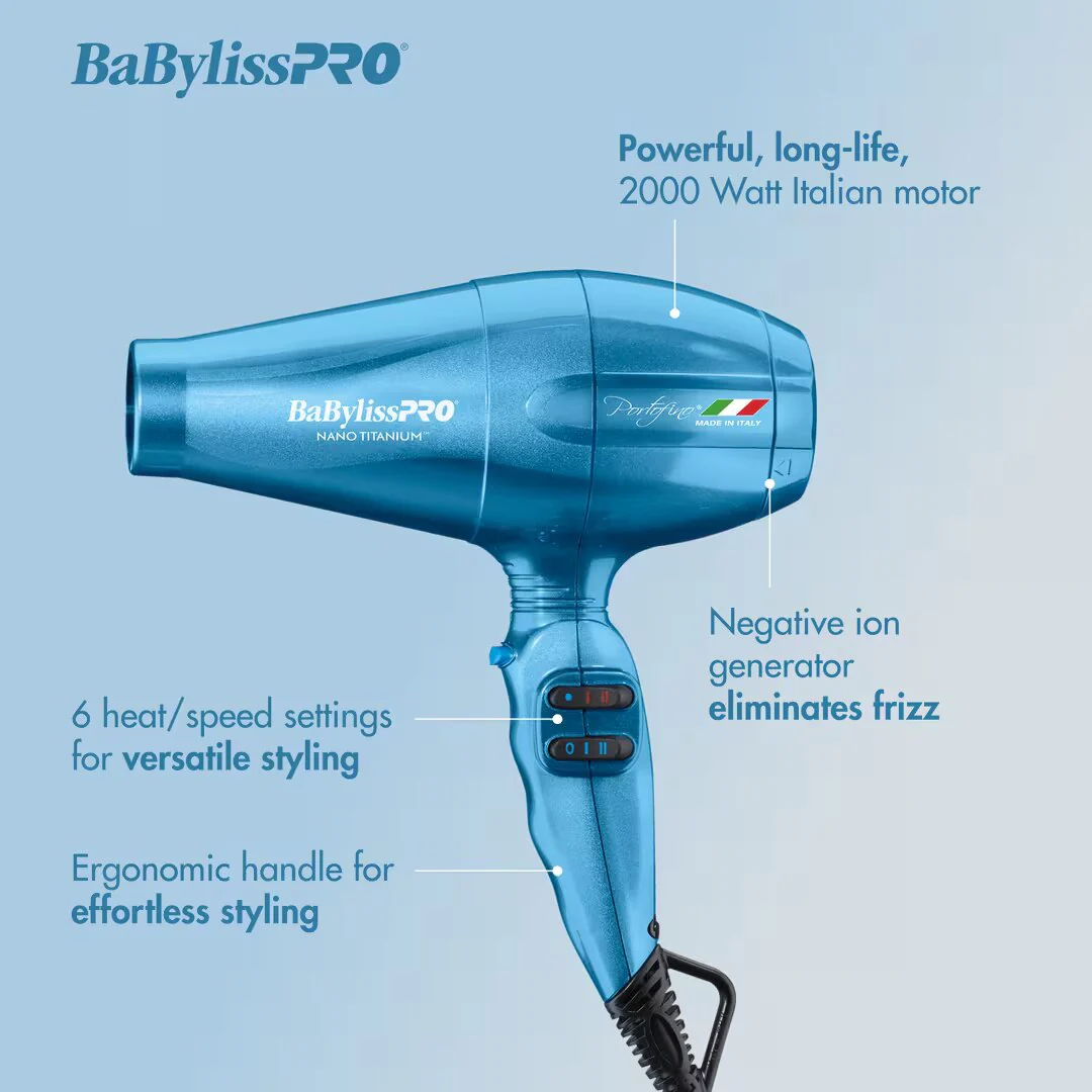 BAB44767  CONAIR BABYLISSPRO NANO TITANIUM DRYER-PORTOFINO BLUE  dryer2000w - Image 3