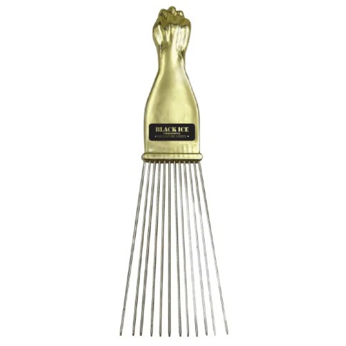 BLACK ICE GOLD HANDLE METAL PIK COMB LONG TRAPEZOID BIC212T