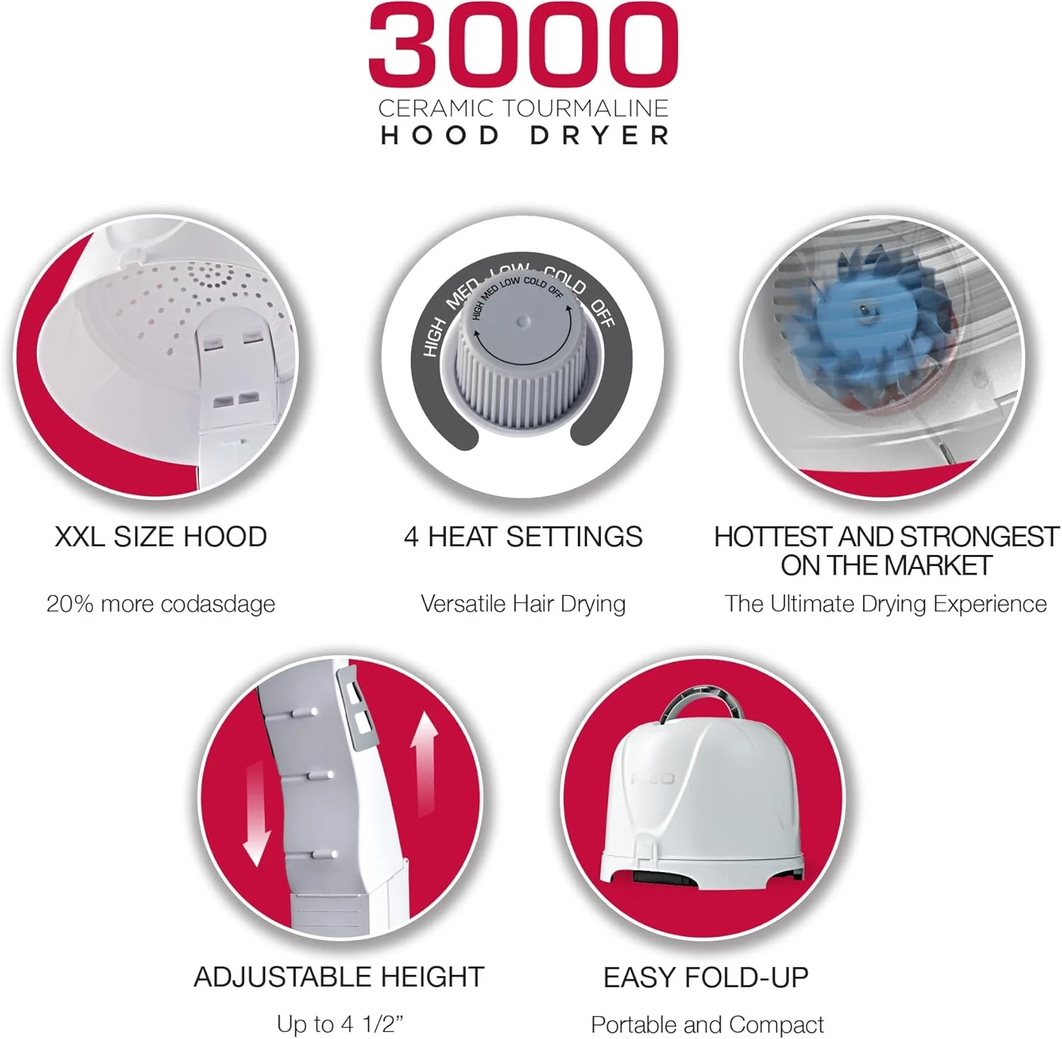 Red by Kiss 3000 Ceramic Tourmaline Professional Hood Dryer (BOD04) - Image 3
