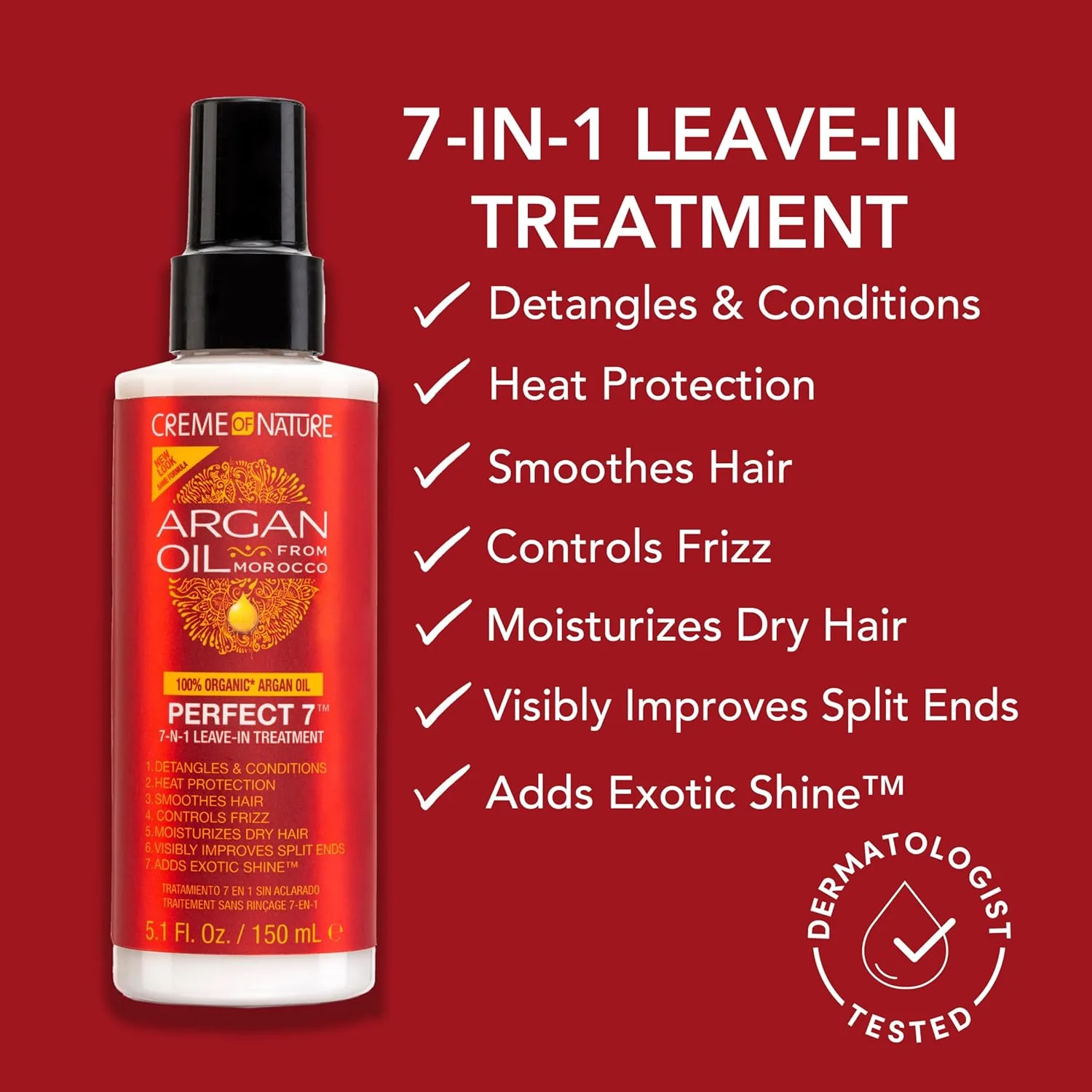 Creme of Nature ARGAN OIL PERFECT 7 7-IN-1 LEAVE IN TREATMENT  5.1oz (C07128) - Image 4