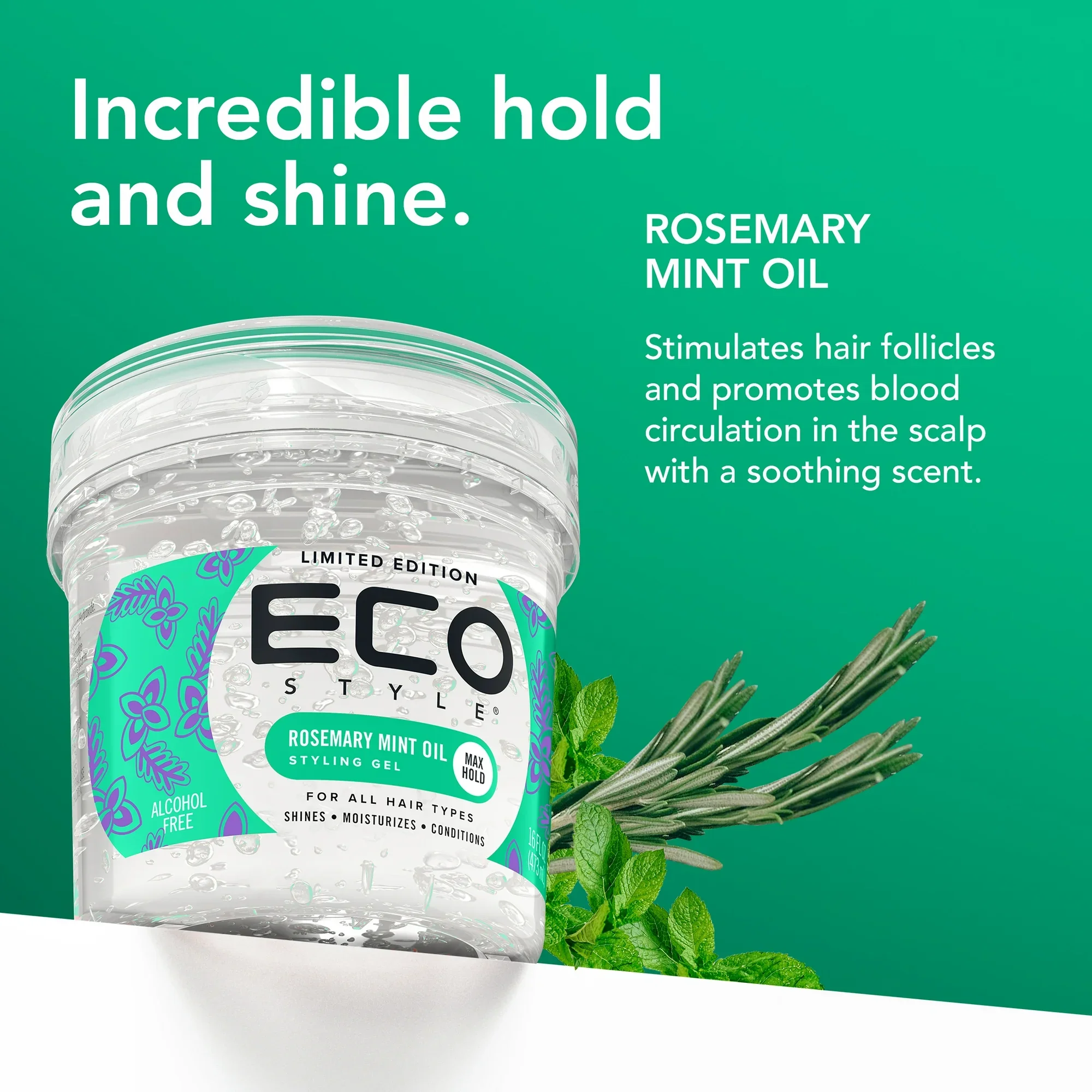 ECO STYLING GEL ROSEMARY MINT 16OZ(E00041) - Image 2