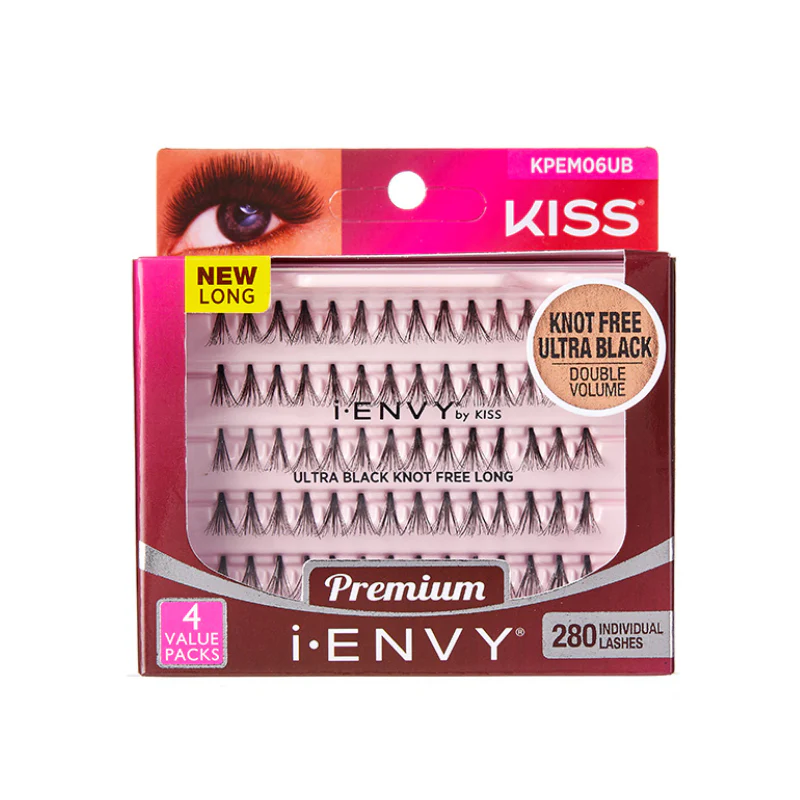 Kiss I Envy Individual Ultra Black Knot Free Long Eyelashes - KPEM06UB