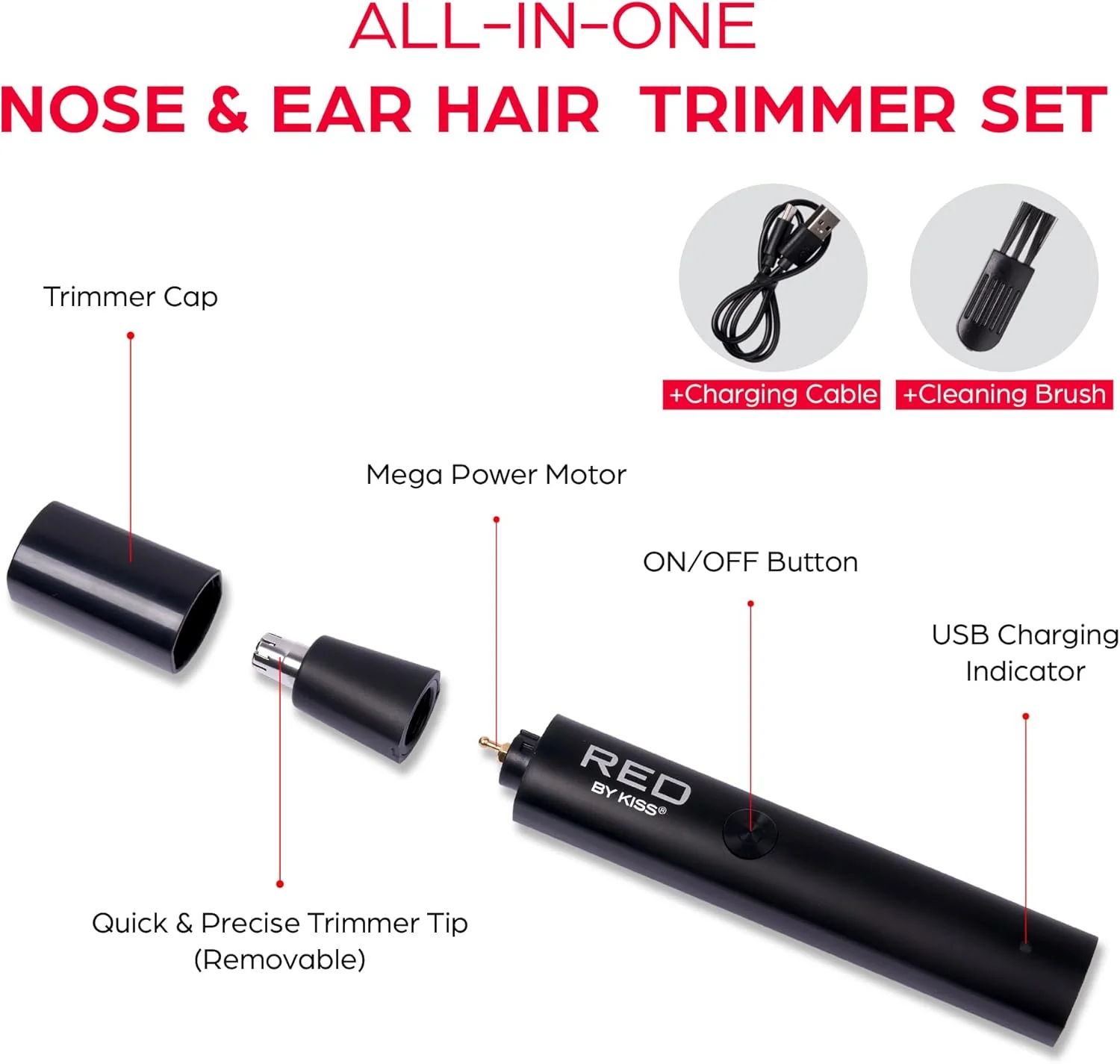RED Cordless nose hair Trimmer(NHT01) - Image 4