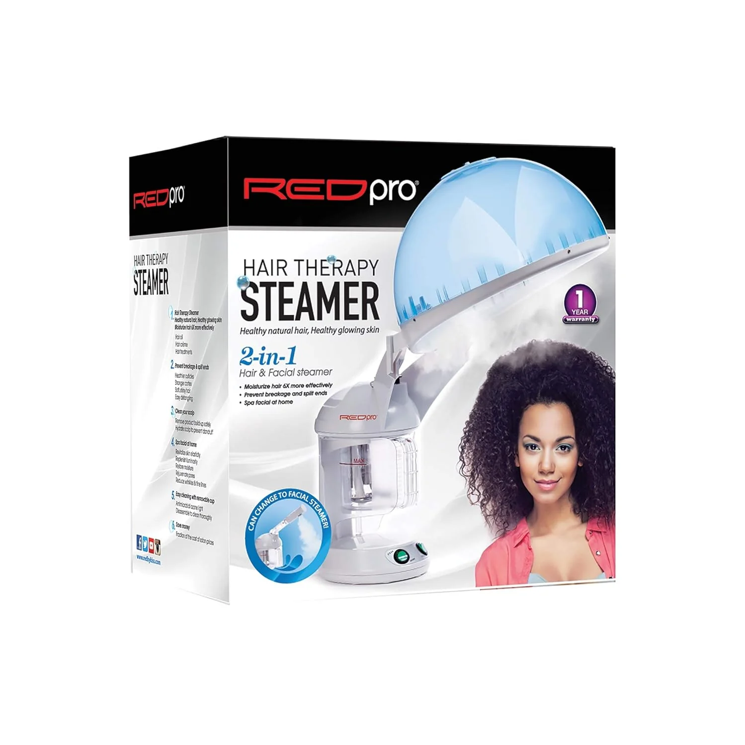 RED Pro Hair Therapy Steamer 2-in-1 Hair & Facial Steamer(STMR01) - Image 2